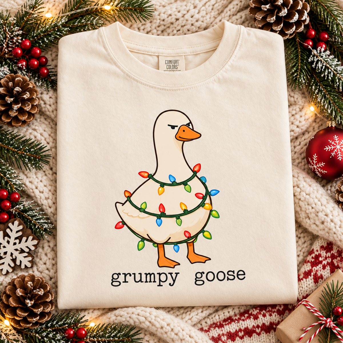 Grumpy Goose & Festive Goose Christmas Couple Comfort Colors Tees product image 7