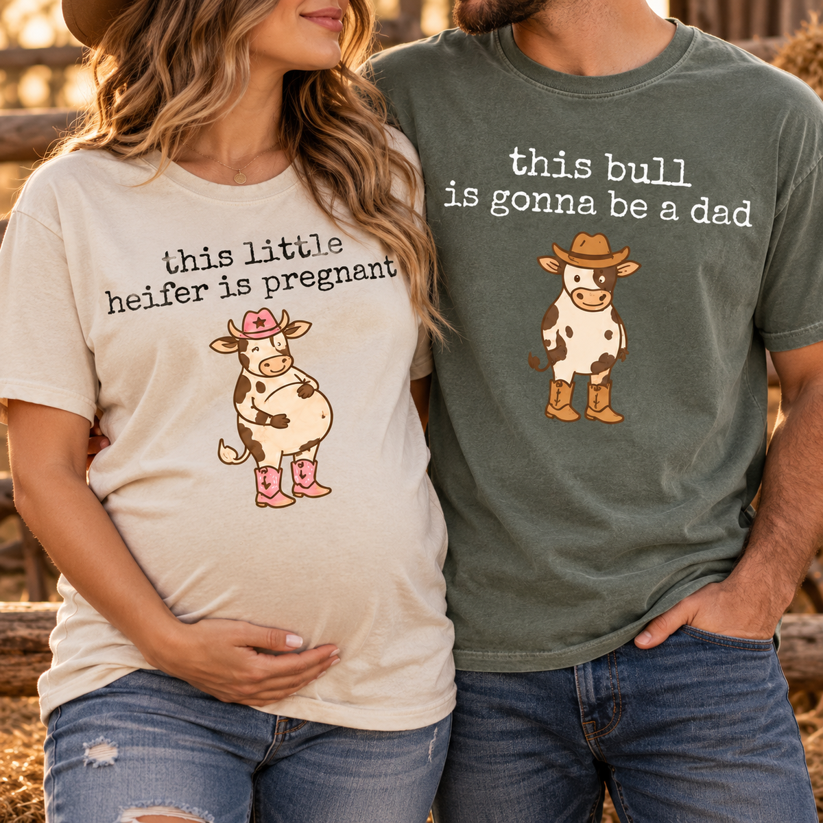 Little Heifer & Bull Pregnancy Announcement Comfort Colors Tee mockup 3