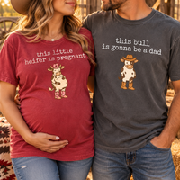 Little Heifer & Bull Pregnancy Announcement Comfort Colors Tee mockup 4