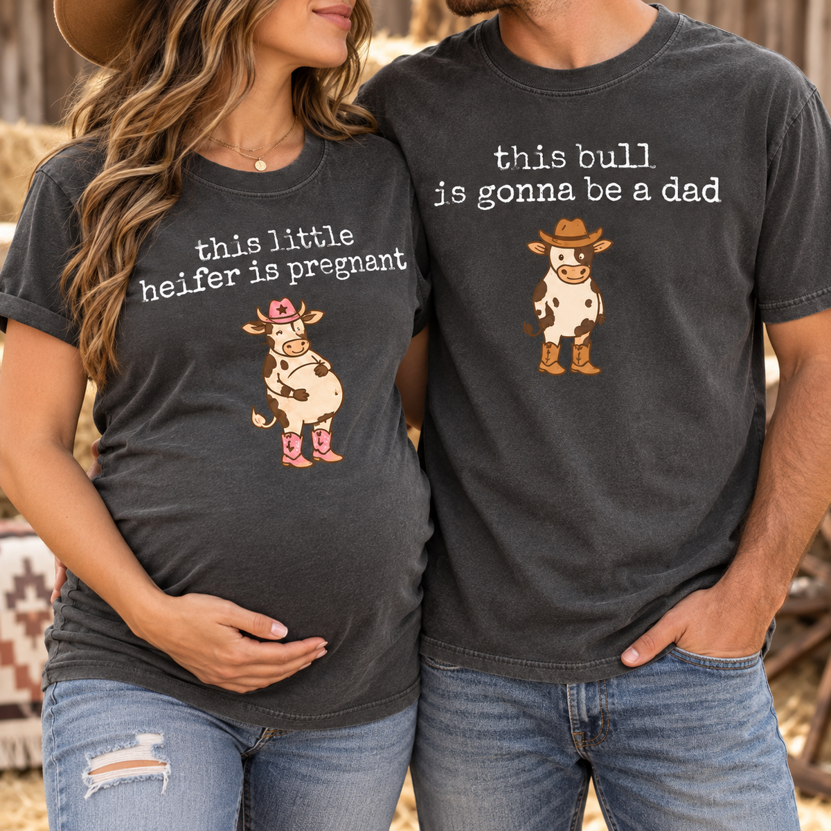Little Heifer & Bull Pregnancy Announcement Comfort Colors Tee mockup 5