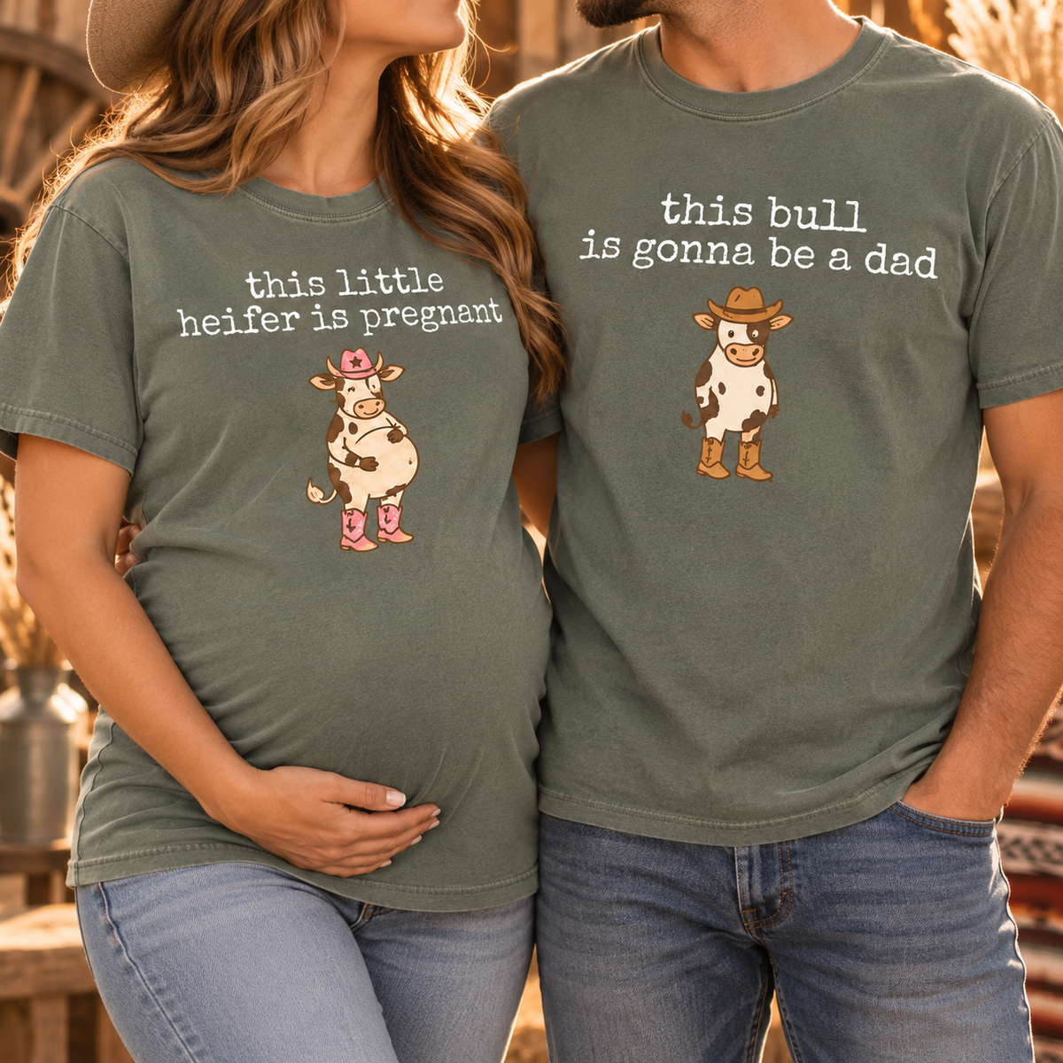 Little Heifer & Bull Pregnancy Announcement Comfort Colors Tee mockup 6