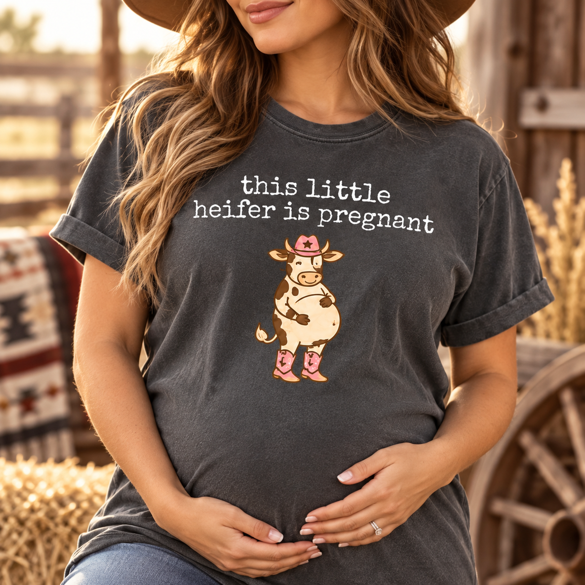 Little Heifer & Bull Pregnancy Announcement Comfort Colors Tee mockup 7