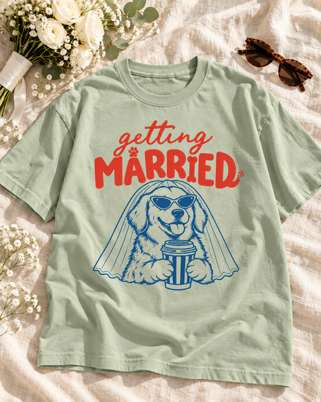 Getting Married Golden Retriever Bride Comfort Colors Tee mockup 2