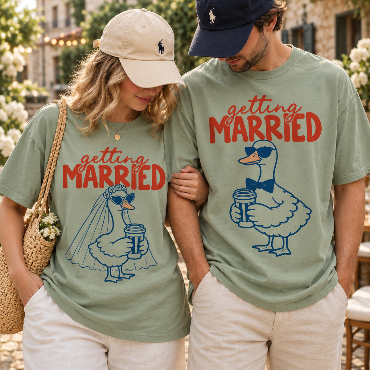 Getting Married Goose Couple Comfort Colors Tee mockup 3