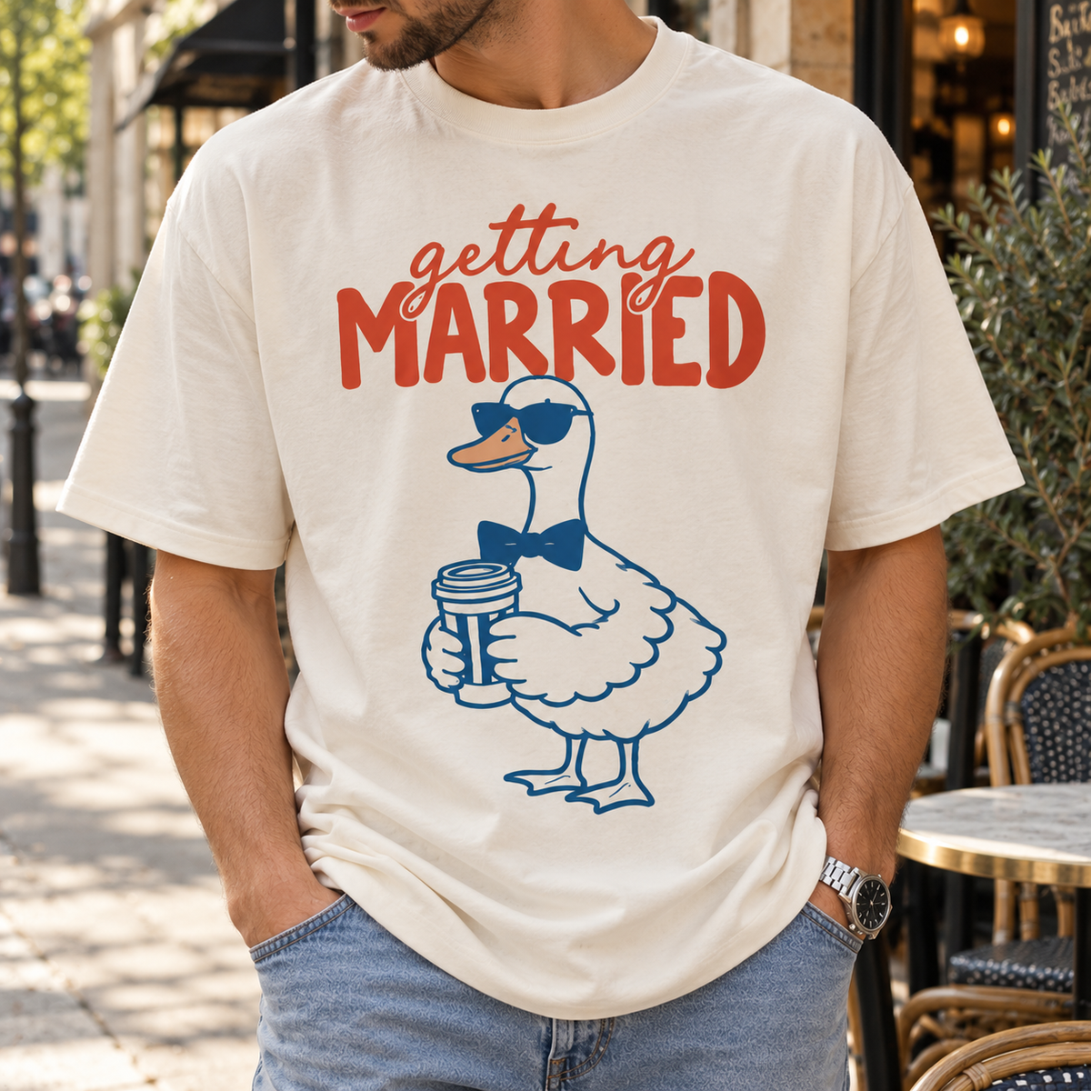 Getting Married Goose Couple Comfort Colors Tee mockup 5