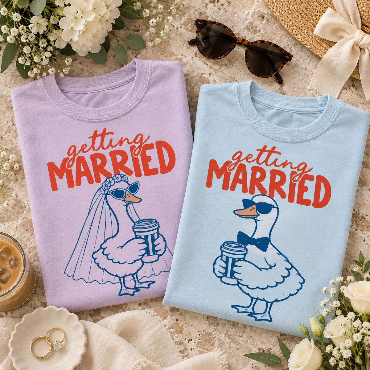 Getting Married Goose Couple Comfort Colors Tee mockup 8