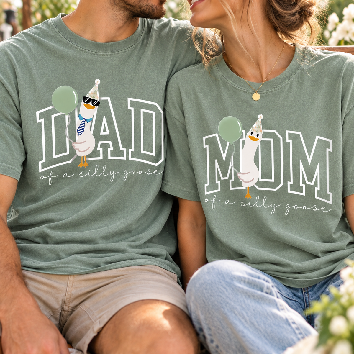 Mom & Dad of a Silly Goose Matching Comfort Colors Tee mockup 3