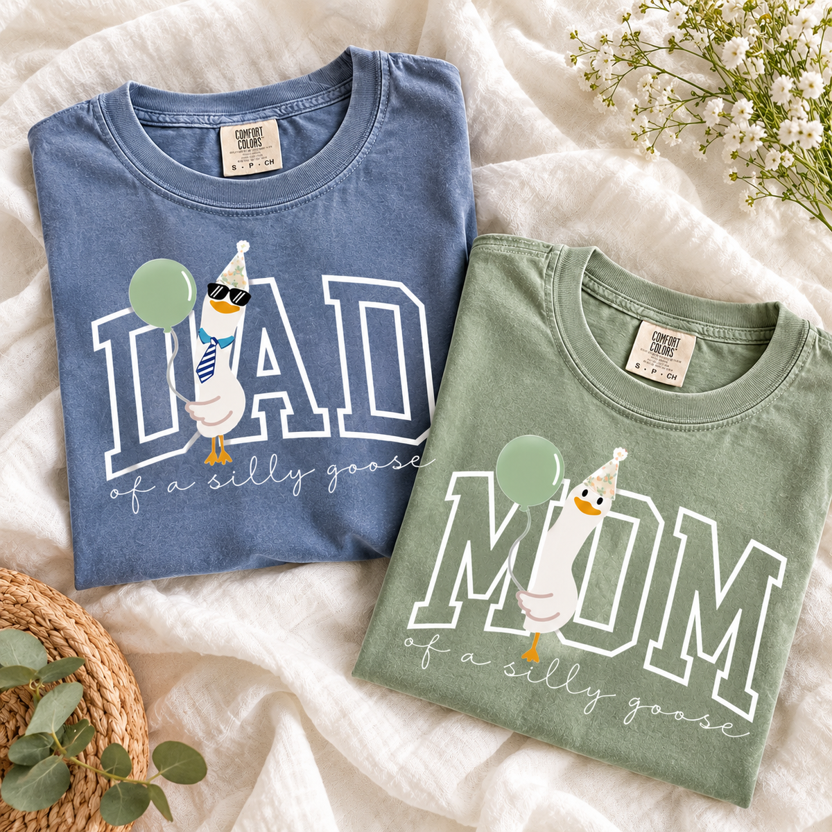 Mom & Dad of a Silly Goose Matching Comfort Colors Tee mockup 8