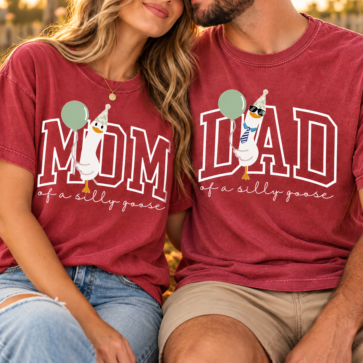 Mom & Dad of a Silly Goose Matching Comfort Colors Tee mockup 12