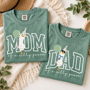 Mom & Dad of a Silly Goose Matching Comfort Colors Tee mockup 15