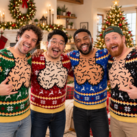 Funny Hairy Chest & Cleavage Christmas Couple Shirt, Matching 3D Ugly Sweater T-Shirt, Sweatshirt & Hoodie holiday mockup 3