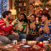 Funny Hairy Chest & Cleavage Christmas Couple Shirt, Matching 3D Ugly Sweater T-Shirt, Sweatshirt & Hoodie holiday mockup 5