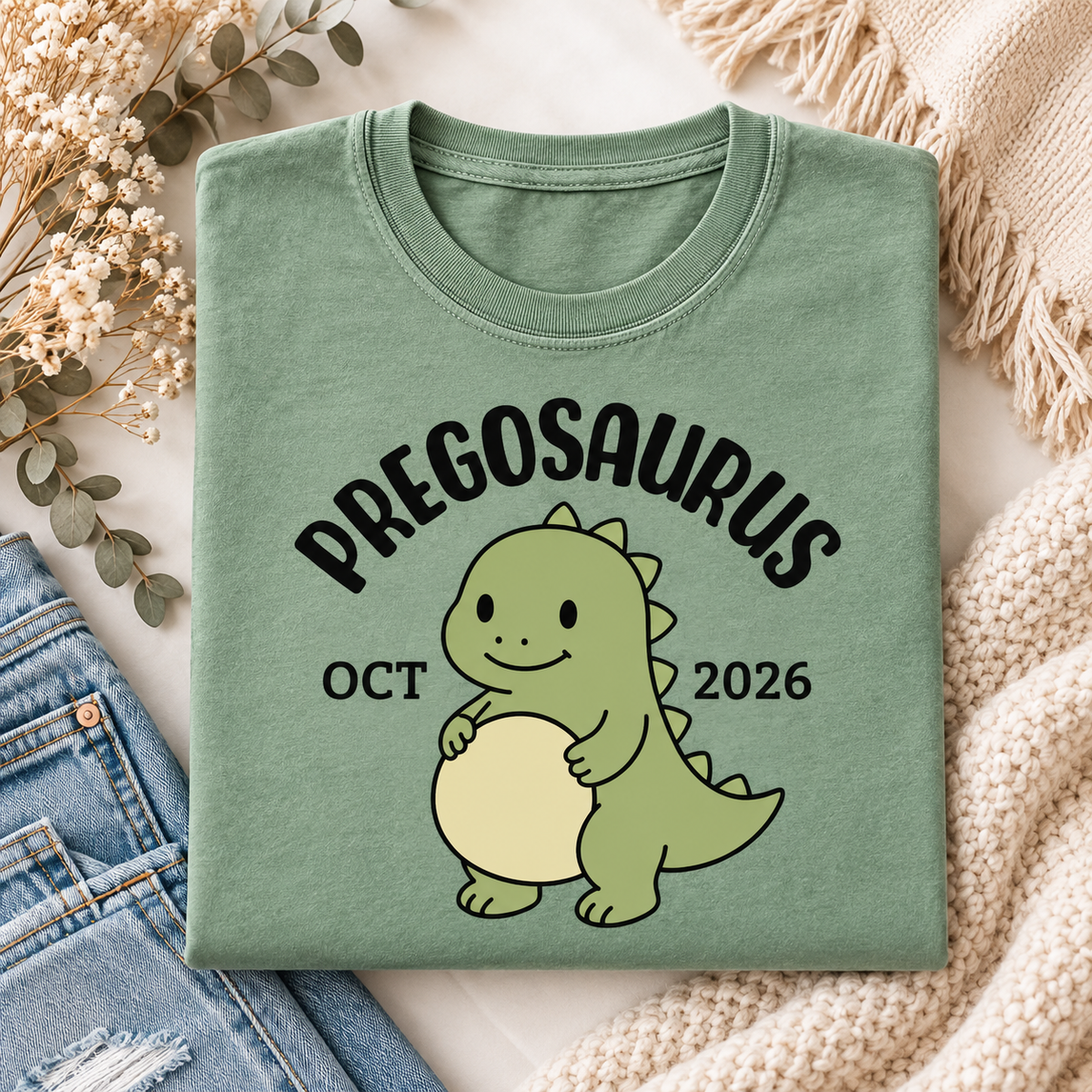 Personalized Preggosaurus Pregnancy Announcement Comfort Colors Tee