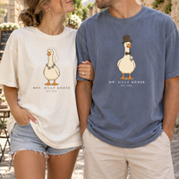 Mr. & Mrs. Silly Goose Wedding Couple Comfort Colors Tee mockup 2