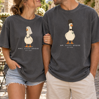 Mr. & Mrs. Silly Goose Wedding Couple Comfort Colors Tee mockup 4