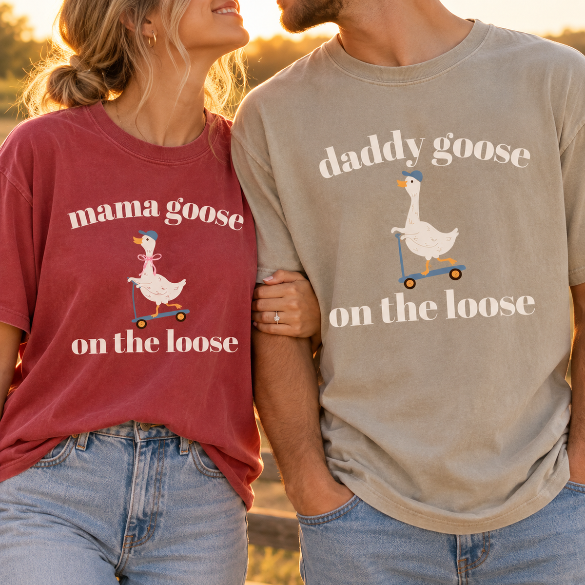 Mama & Daddy Goose on the Loose Matching Comfort Colors Tee mockup 2