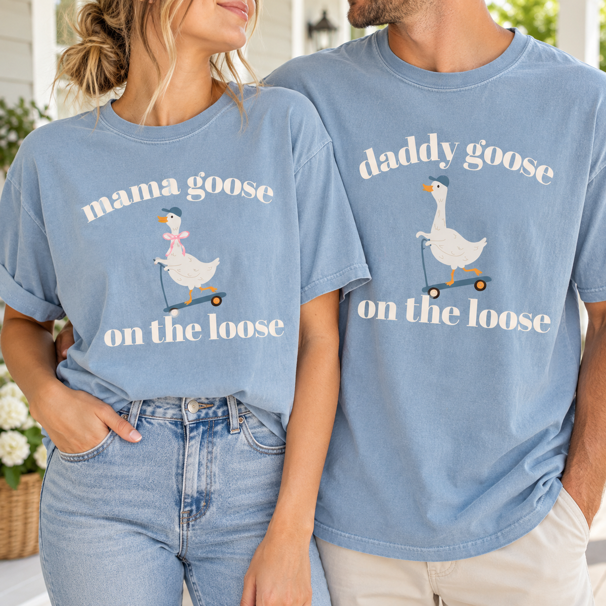 Mama & Daddy Goose on the Loose Matching Comfort Colors Tee mockup 3