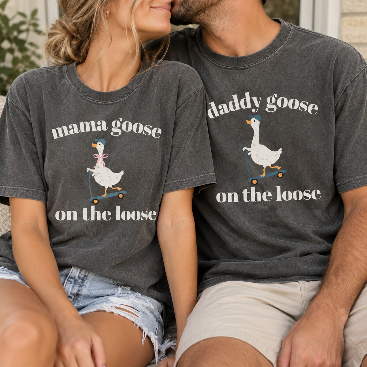 Mama & Daddy Goose on the Loose Matching Comfort Colors Tee mockup 4