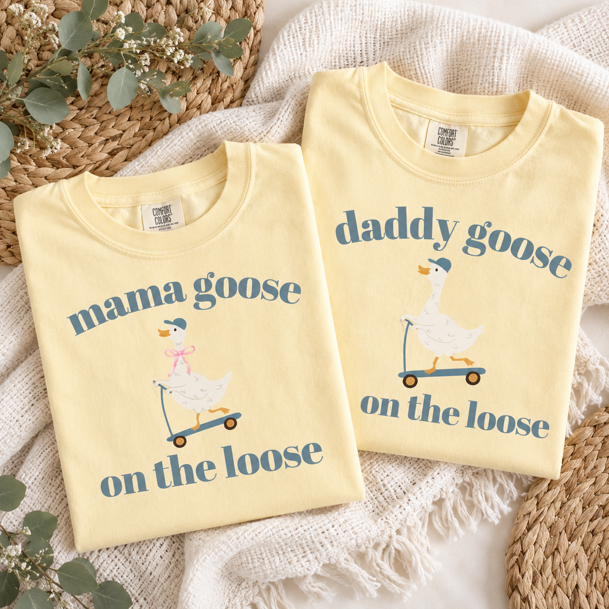 Mama & Daddy Goose on the Loose Matching Comfort Colors Tee mockup 7
