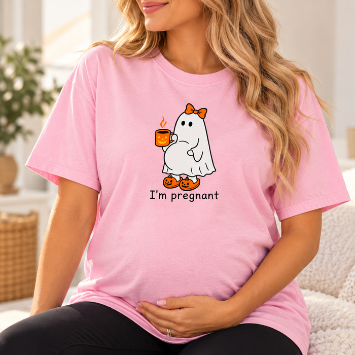 Pregnant Ghost Halloween Couple Shirts – Funny Baby Reveal Tees