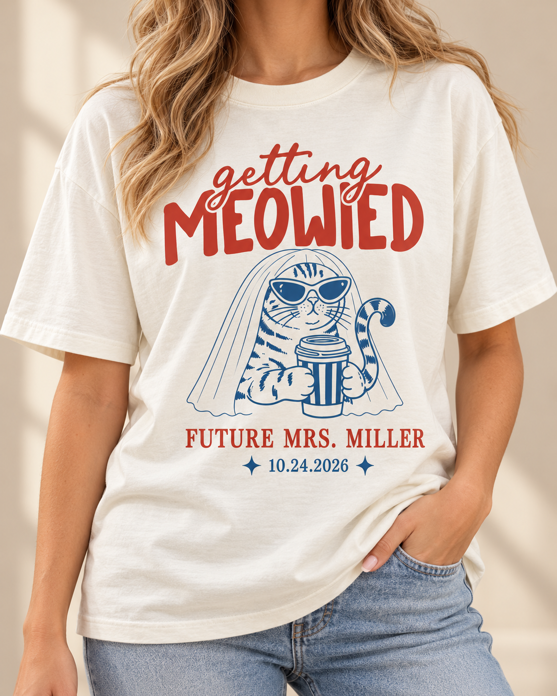 Personalized Getting Meowied cat bride shirt mockup 2