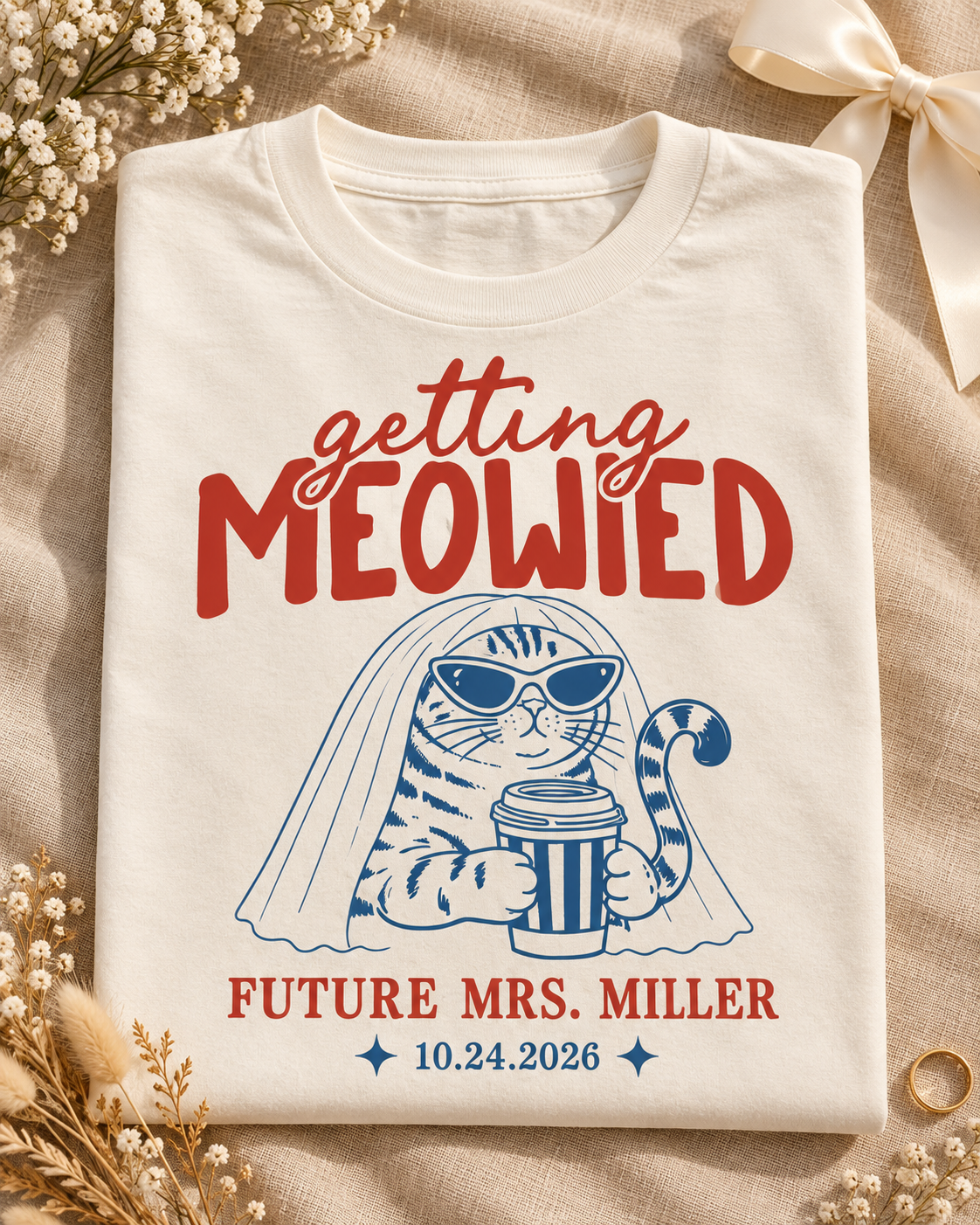 Personalized Getting Meowied cat bride shirt mockup 4