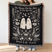 Til Death Ghost Woven Blanket, Spooky Couple Anniversary Throw, Gothic Wedding Gift for Husband & Wife