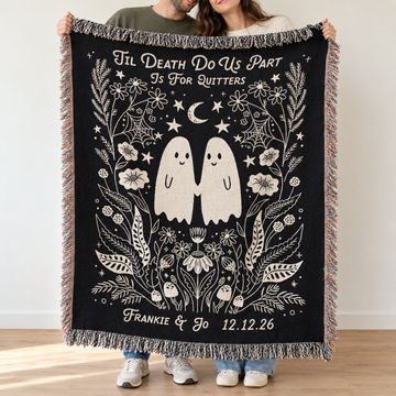Til Death Ghost Woven Blanket, Spooky Couple Anniversary Throw, Gothic Wedding Gift for Husband & Wife