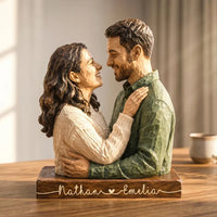 Personalized Couple Wooden Sculpture, Custom Hugging Couple Figurine with Names, Romantic Anniversary Wedding Gift for Wife Husband, Wooden Block