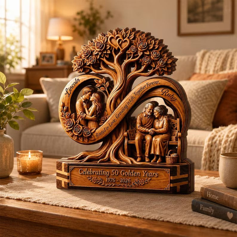 Personalized Infinity Tree 2D Print Wooden Plaque, Custom 50th Wedding Anniversary, Gift for Couple
