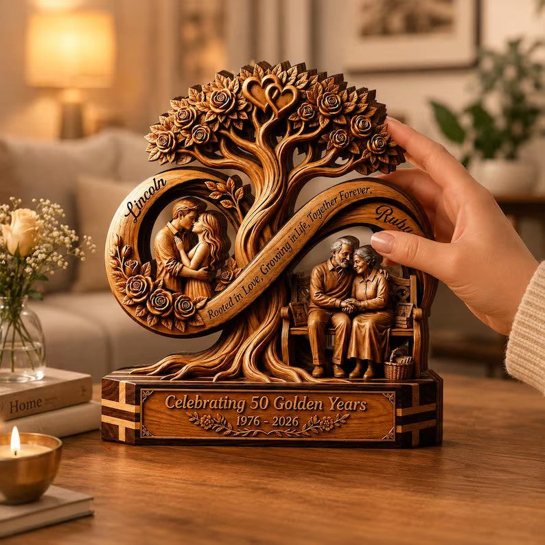 Personalized Infinity Tree 2D Print Wooden Plaque, Custom 50th Wedding Anniversary, Gift for Couple