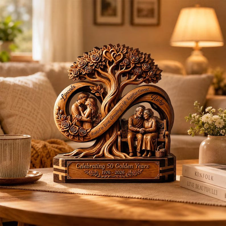 Personalized Infinity Tree 2D Print Wooden Plaque, Custom 50th Wedding Anniversary, Gift for Couple