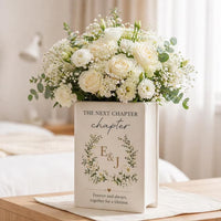 Custom Couple Name Engagement Ceramic Book Vase, Custom Toile De Jouy Book Vase, Toile de Jouy Engaged Gift, Engagement Gift, Gift For Bride