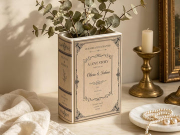 Custom Toile De Jouy Ceramic Book Vase, Personalised Wedding Gift for Couple, Floral Book Shaped Vase, Bridal Shower Gift, Engagement Gift