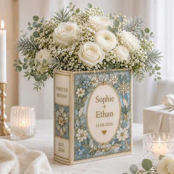 Personalized Ceramic Book Vase, Custom Wedding Flower Vase Gift