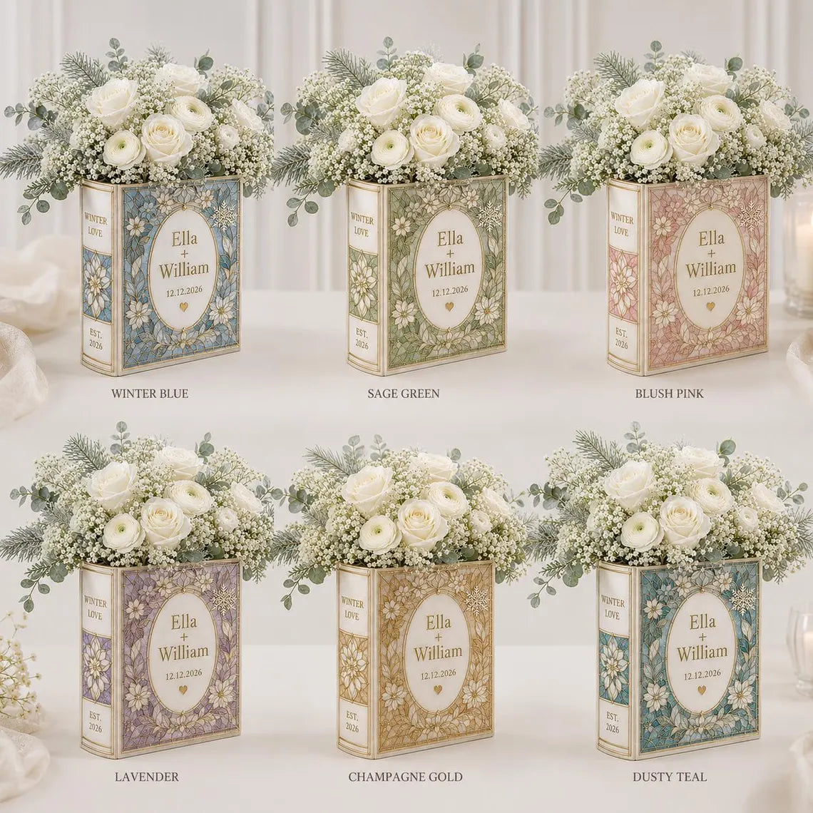 Personalized Ceramic Book Vase, Custom Wedding Flower Vase Gift