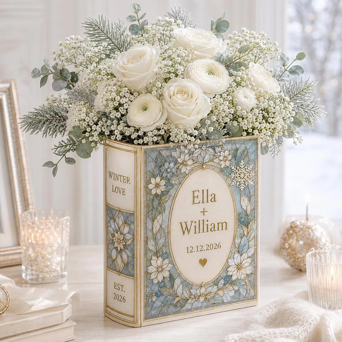 Personalized Ceramic Book Vase, Custom Wedding Flower Vase Gift