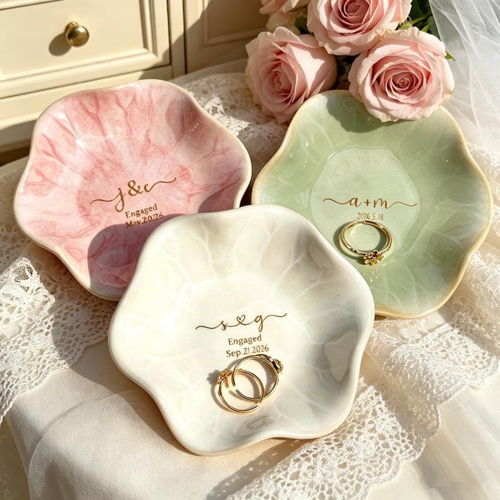 Custom Mr and Mrs Ceramic Ring Tray – Personalized Wedding Date Jewelry Dish