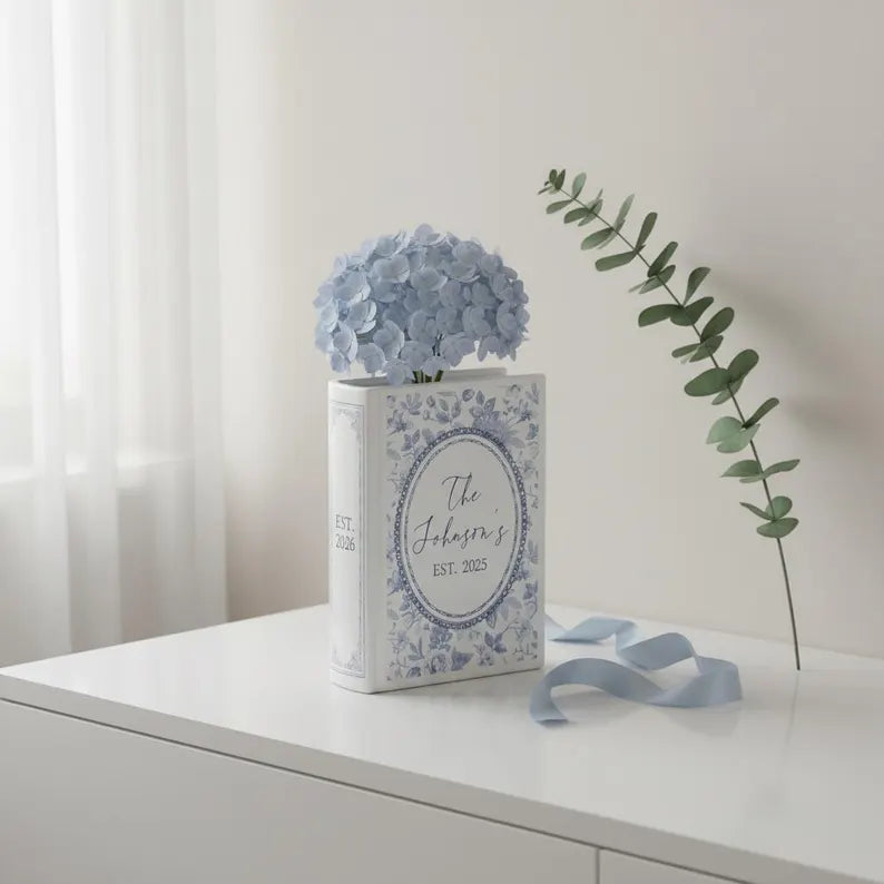 Custom Toile de Jouy Family's Name Ceramic Book Vase