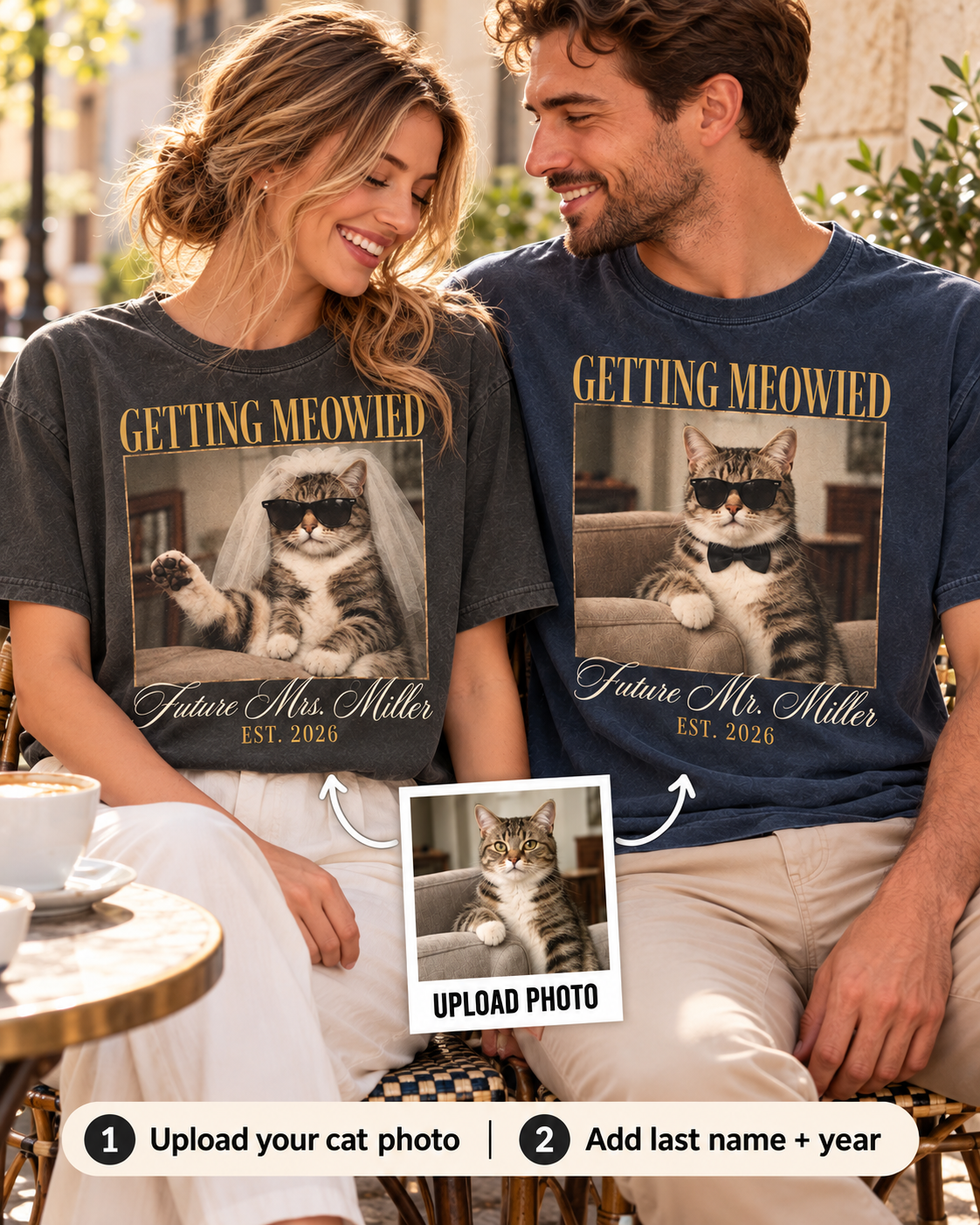 Personalized Getting Meowied Future Mr and Mrs cat photo couple tees