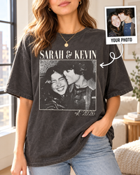 Personalized Couple Photo Shirt, Custom Names and Established Year Comfort Colors Tee