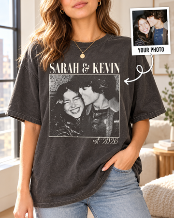 Personalized Couple Photo Shirt, Custom Names and Established Year Comfort Colors Tee