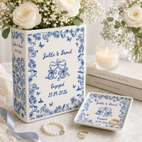 Personalized Engagement Ceramic Book Vase,Custom Toile De Jouy Couple Name Book Vase,Floral Engaged Gift,Gift For Bride,Wedding Couple Gift
