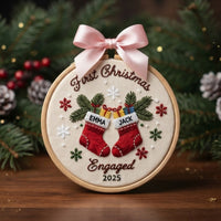 First Christmas Engaged Ornament, Personalized Engagement Gift, Custom Holiday Decor Keepsake, Engaged Christmas Hoop Ornament,Marriage Hoop