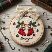 First Christmas Engaged Ornament, Personalized Engagement Gift, Custom Holiday Decor Keepsake, Engaged Christmas Hoop Ornament,Marriage Hoop