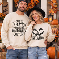 Matching Couples Halloween Costume Shirts, Due To Inflation, Funny Couple Sweatshirts, Easy Last Minute Costume
