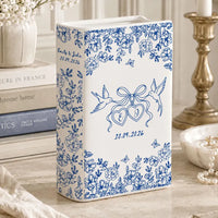 Personalized Engagement Ceramic Book Vase, Custom Toile De Jouy Couple Name Flower Vase, Anniversary Gift, Wedding Couple Gift,Bridal Shower