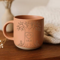 Personalized Couple Pottery Mug, Printed or Engraved Heart Tree Mug, Custom Initials & Date, Anniversary Gift, Wedding Gift, Romantic Keepsake