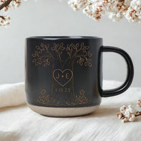 Personalized Couple Pottery Mug, Printed or Engraved Heart Tree Mug, Custom Initials & Date, Anniversary Gift, Wedding Gift, Romantic Keepsake