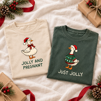 Jolly and Pregnant & Just Jolly Christmas Goose Couple Tees